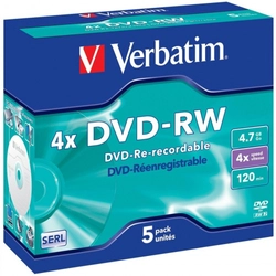 Verbatim Диск DVD-RW 4.7Gb 4x Jewel Case (5шт) 43285