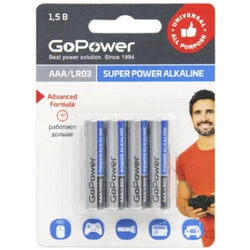 Батарейка GoPower LR03 AAA BL4 Alkaline 1.5V 00-00015602