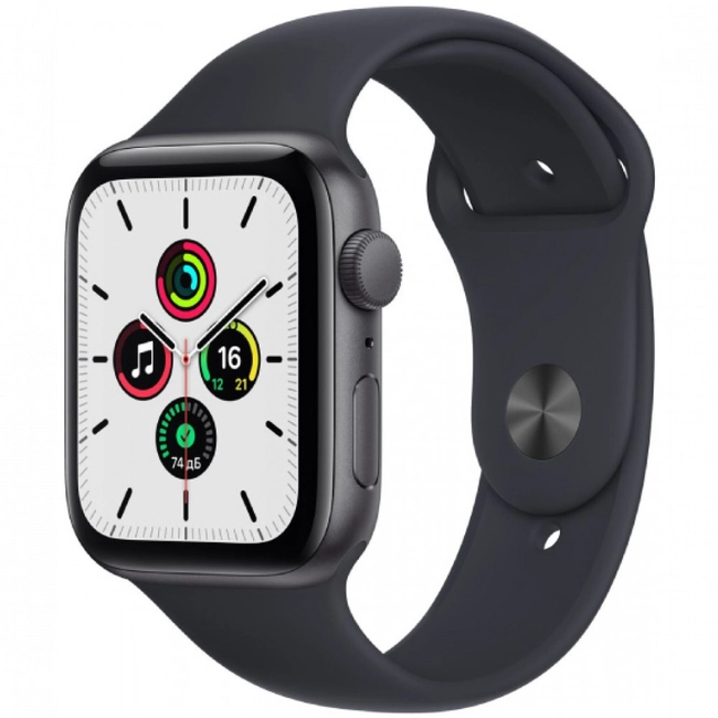 Apple Watch SE GPS, 44mm Space Grey Aluminium Case with Midnight Sport Band MKQ63GK/A