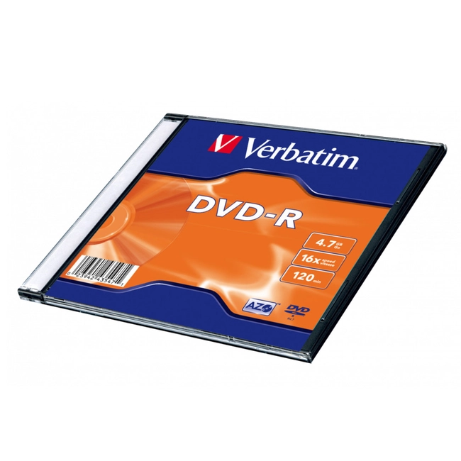 Verbatim Диск DVD-R Verbatim 4.7Gb 16x Slim case (1шт) 43547