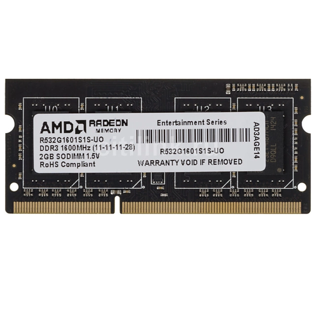 ОЗУ AMD DDR3 2Gb 1600MHz R532G1601S1S-UO (SO-DIMM, DDR3, 2 Гб, 1600 МГц)