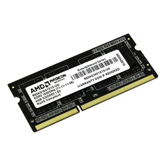 ОЗУ AMD R534G1601S1S R534G1601S1S-UO (SO-DIMM, DDR3, 4 Гб, 1600 МГц)