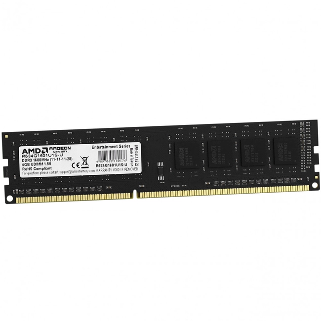 ОЗУ AMD Radeon R3 Value Series Black R534G1601U1S-U (DIMM, DDR3, 4 Гб, 1600 МГц)