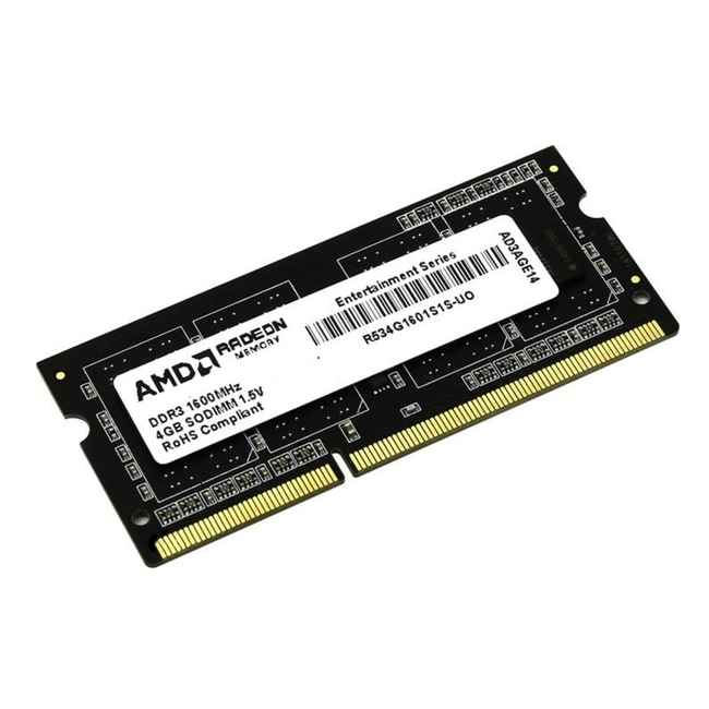 ОЗУ AMD R534G1601S1S R534G1601S1S-U (SO-DIMM, DDR3, 4 Гб, 1600 МГц)