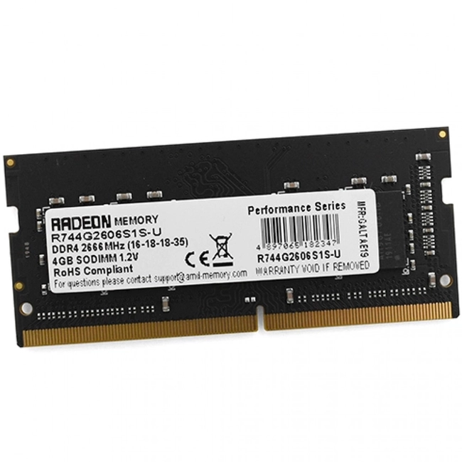 ОЗУ AMD Radeon R7 Performance R744G2606S1S-U (SO-DIMM, DDR4, 4 Гб, 2666 МГц)
