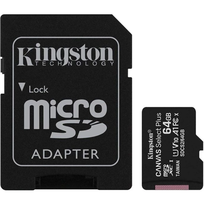 Флеш (Flash) карты Kingston 64GB micro SDHC Canvas Select Plus SDCS2/64GB-3P1A (64 ГБ)