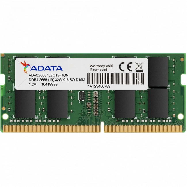 ОЗУ ADATA 8 ГБ AD4S26668G19-SGN (SO-DIMM, DDR4, 8 Гб, 2666 МГц)