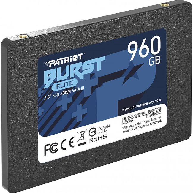 Внутренний жесткий диск Patriot BURST ELITE 450/320 PBE960GS25S (SSD (твердотельные), 960 ГБ, 2.5 дюйма, SATA)