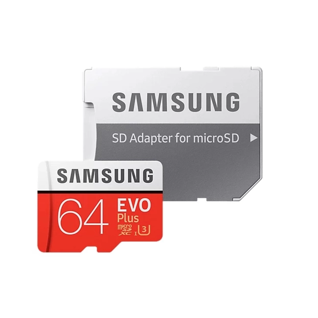Флеш (Flash) карты Samsung Micro SD EVO PLUS 64Gb, SD adapter MB-MC64GA/RU (64 ГБ)