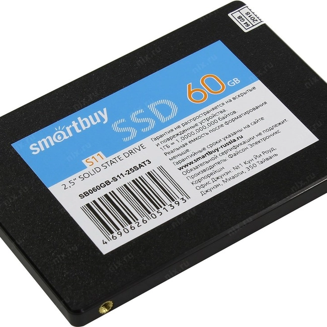 Внутренний жесткий диск SmartBuy SSD 60Gb SB060GB-S11-25SAT3 (SSD (твердотельные), 60 ГБ, 2.5 дюйма, SATA)