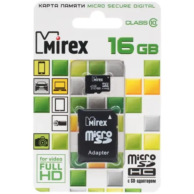 Флеш (Flash) карты Mirex microSDHC [13613-AD10SD16] (16 ГБ)