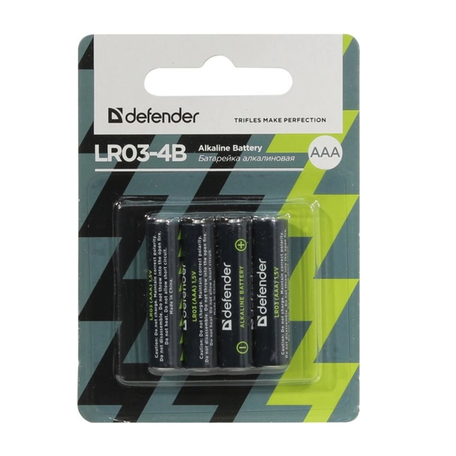 Батарейка Defender AAA Alkaline LR03-4B - 4 штуки (Блистер) LR03 AAA Defender Alkaline LR03-4B - 4 штуки (Блистер)