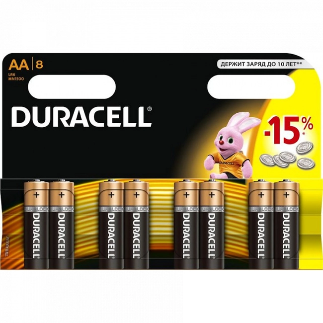Батарейка Duracell Basic AA LR6/MN1500, 1.5V (8шт.) Basic LR6/MN1500