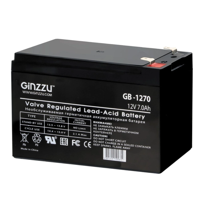 Сменные аккумуляторы АКБ для ИБП Ginzzu Аккумуляторная батарея Ginzzu GB-1270 (12 В)