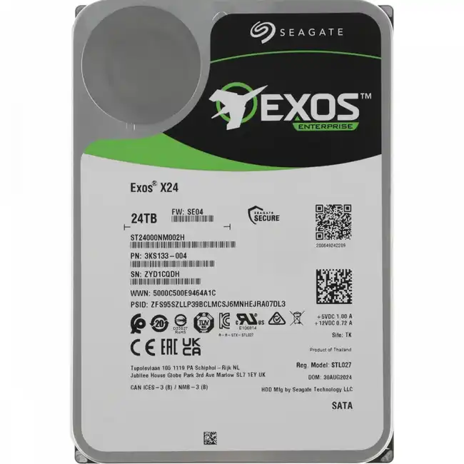 Серверный жесткий диск Seagate Exos X24 (ST24000NM000C-FR) (HDD, 3,5 LFF, 24 ТБ, SATA)