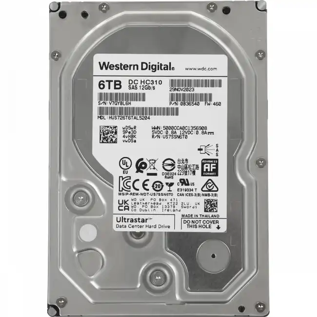 Серверный жесткий диск Western Digital Ultrastar DC HC310 HUS726T6TAL5204 HUS726T6TAL5204_0B36540 (HDD, 3,5 LFF, 6 ТБ, SAS)