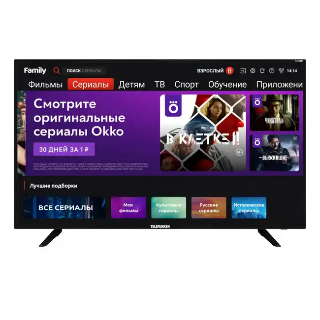 Телевизор TELEFUNKEN FULL HD TF-LED43S90T2S(ЧЕРНЫЙ)\H (43 ", Smart TV, Черный)