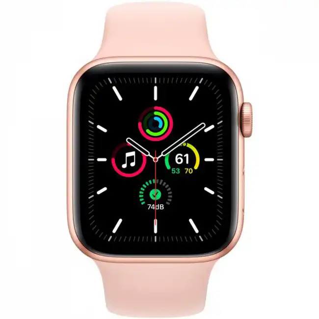 Apple Watch SE GPS, 44mm Gold Aluminium Case with Starlight Sport Band MKQ53GK/A