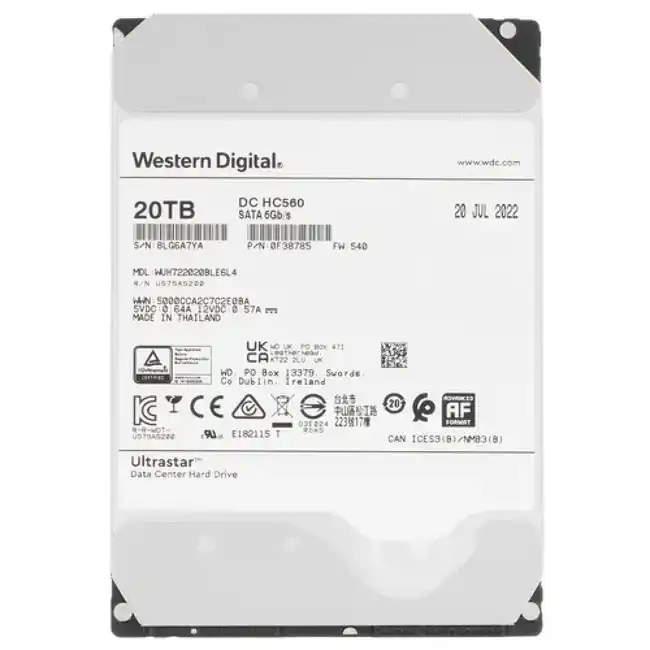 Внутренний жесткий диск Western Digital Ultrastar DC HC560 [0F38785] (HDD (классические), 20 ТБ, 3.5 дюйма, SATA)