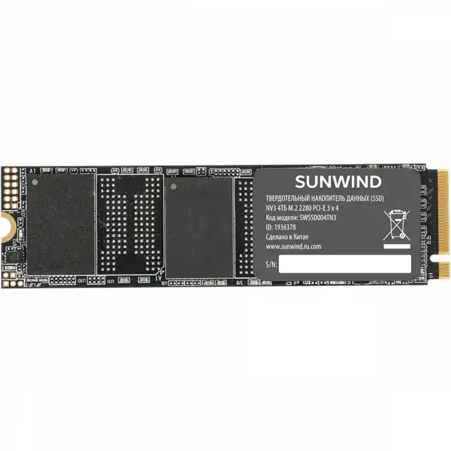 Внутренний жесткий диск SunWind SWSSD004TN3 (SSD (твердотельные), 4 ТБ, M.2, PCIe)