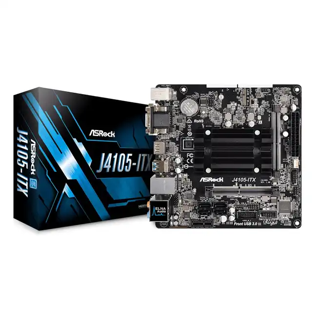 Материнская плата ASRock J4105-ITX (Mini-iTX, Установлен Intel J4105)
