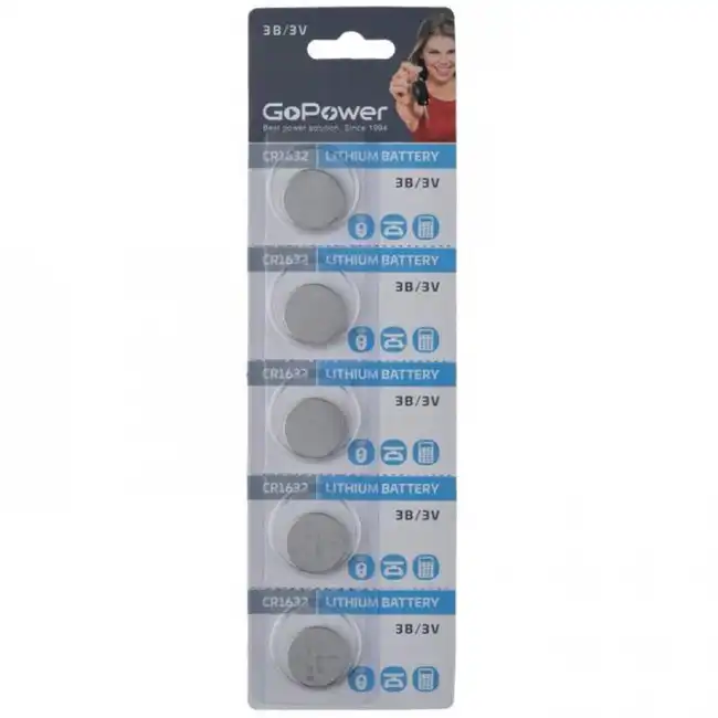 Батарейка GoPower CR1632 BL5 Lithium 3V 00-00023147