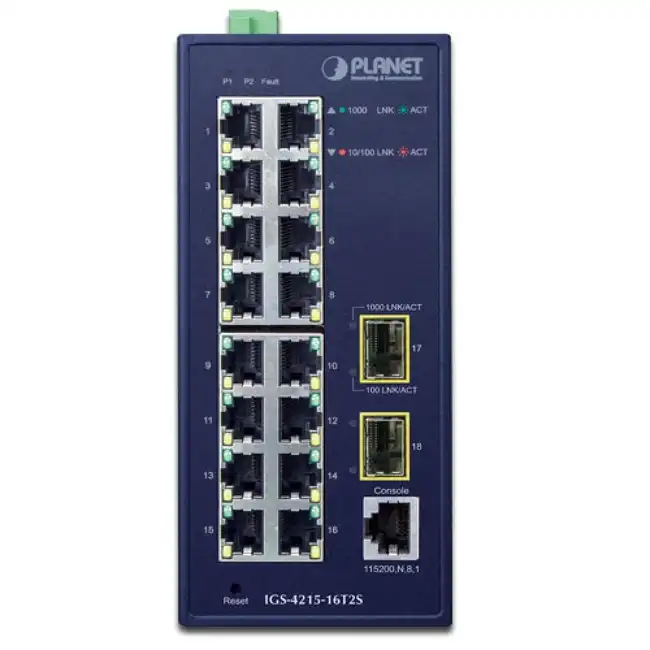 Коммутатор Planet IP30 Industrial L2/L4 IGS-4215-16T2S (1000 Base-TX (1000 мбит/с), 2 SFP порта)