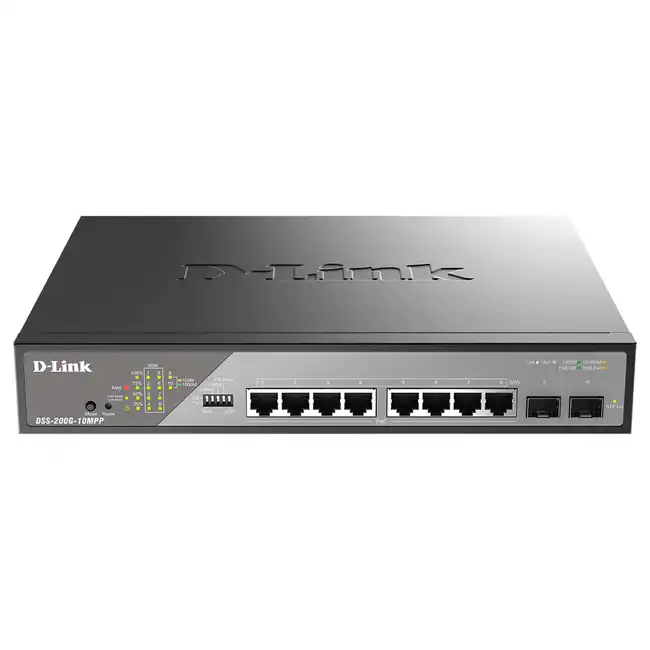 Коммутатор D-link DSS-200G-10MPP DSS-200G-10MPP/A1A (1000 Base-T (1000 мбит/с), 2 SFP порта)