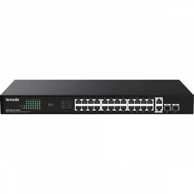Коммутатор TENDA TEG1128P-24-250W (1000 Base-T (1000 мбит/с), 2 SFP порта)