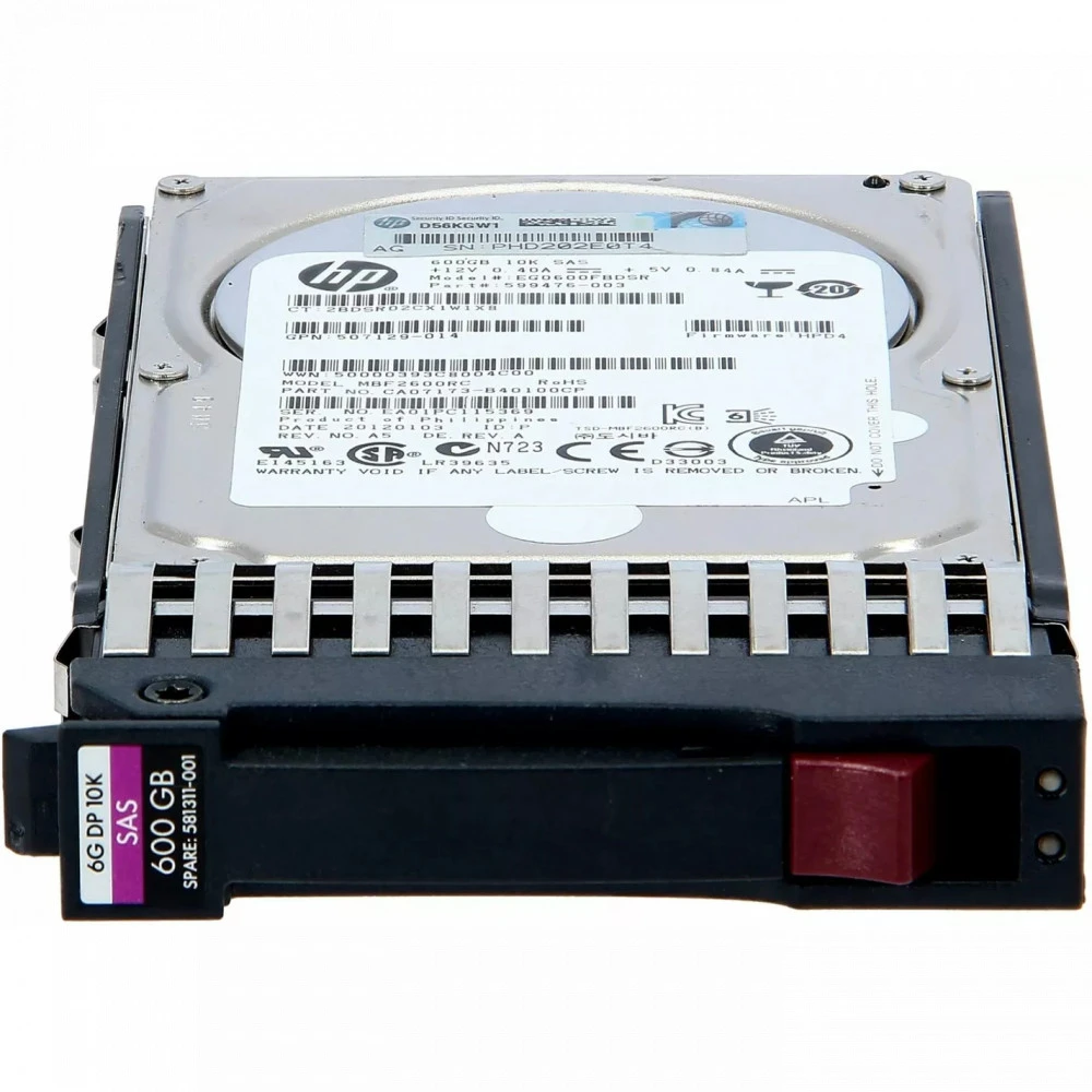 Серверный жесткий диск HPE 600GB 6G SAS 10K SFF 581286-B21 HDD, 2,5 SFF, 600 ГБ, SAS