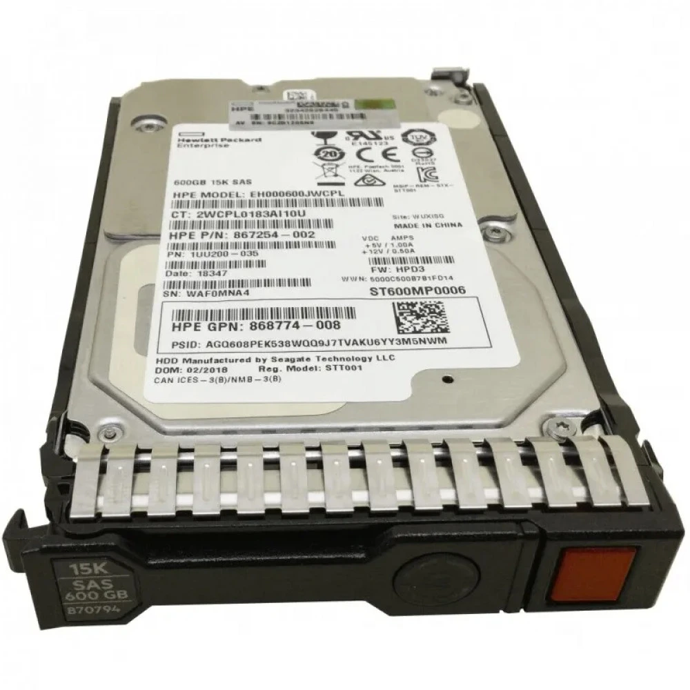 Серверный жесткий диск HPE 600GB 2,5''(SFF) SAS 15K 12G Hot Plug w Smart Drive SC 870757-B21 HDD, 2,5 SFF, 600 ГБ, SAS