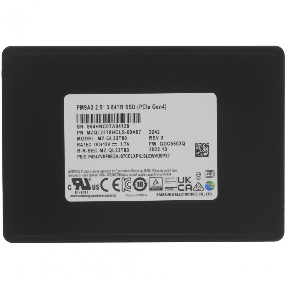 Серверный жесткий диск Samsung MZQL23T8HCLS-00A07 SSD, 2,5 SFF, 3.84 ТБ, NVMe
