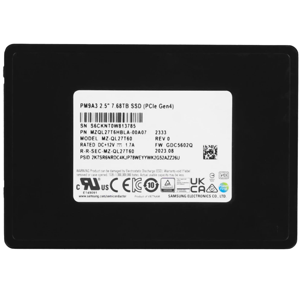 Серверный жесткий диск Samsung MZQL27T6HBLA-00A07 SSD, 2,5 SFF, 7.68 ТБ, NVMe