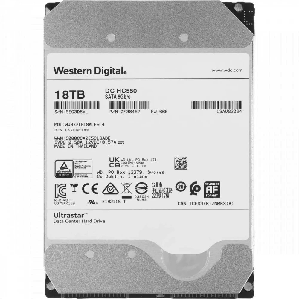 Серверный жесткий диск Western Digital Ultrastar DC HC550 WUH721818ALE6L4 WUH721818ALE6L4_0F38467 HDD, 3,5 LFF, 18 ТБ, SATA