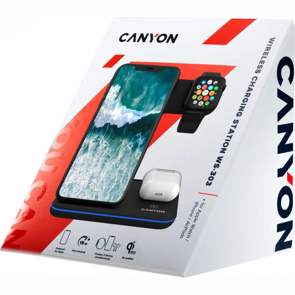 Canyon Беспроводное зарядное устройство 3-in-1 for Apple Black CNS-WCS303B 15