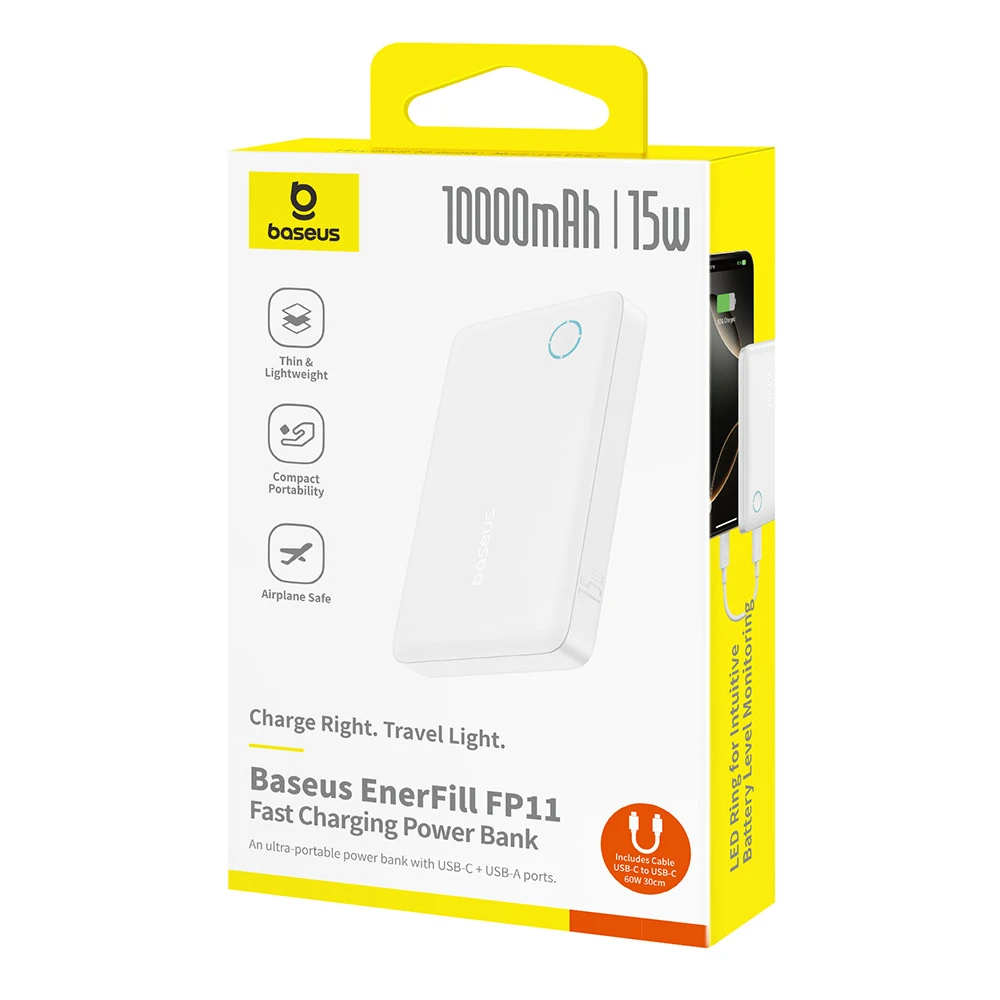 Внешний аккумулятор (Power Bank) Baseus EnerFill FP11 10000mAh 15W White P1008210C213-00 10000 мАч, Белый