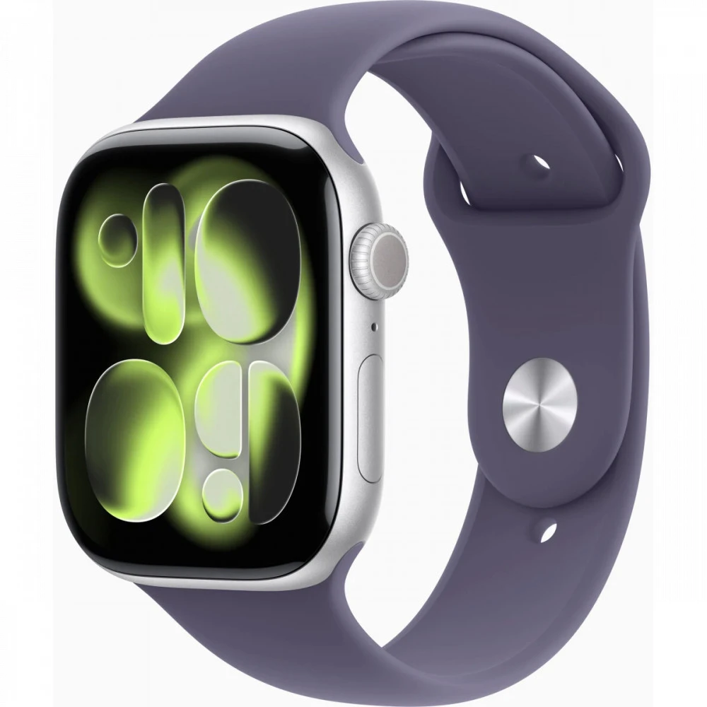 Apple Watch Series 11 46mm Silver Aluminium Case With Purple Fog Sport Band S/M MEV94X/A
