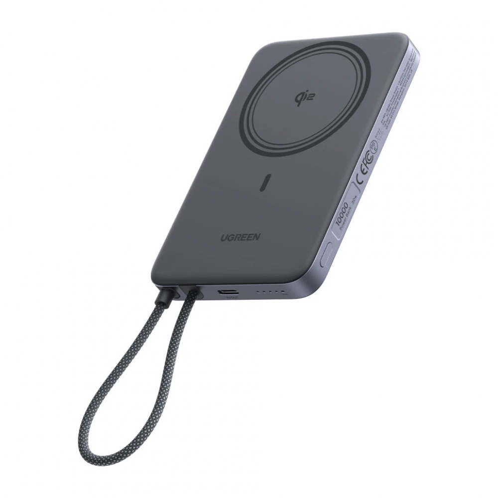 Внешний аккумулятор (Power Bank) UGREEN MagFlow Air Qi2 75983B 10000 мАч, Серый