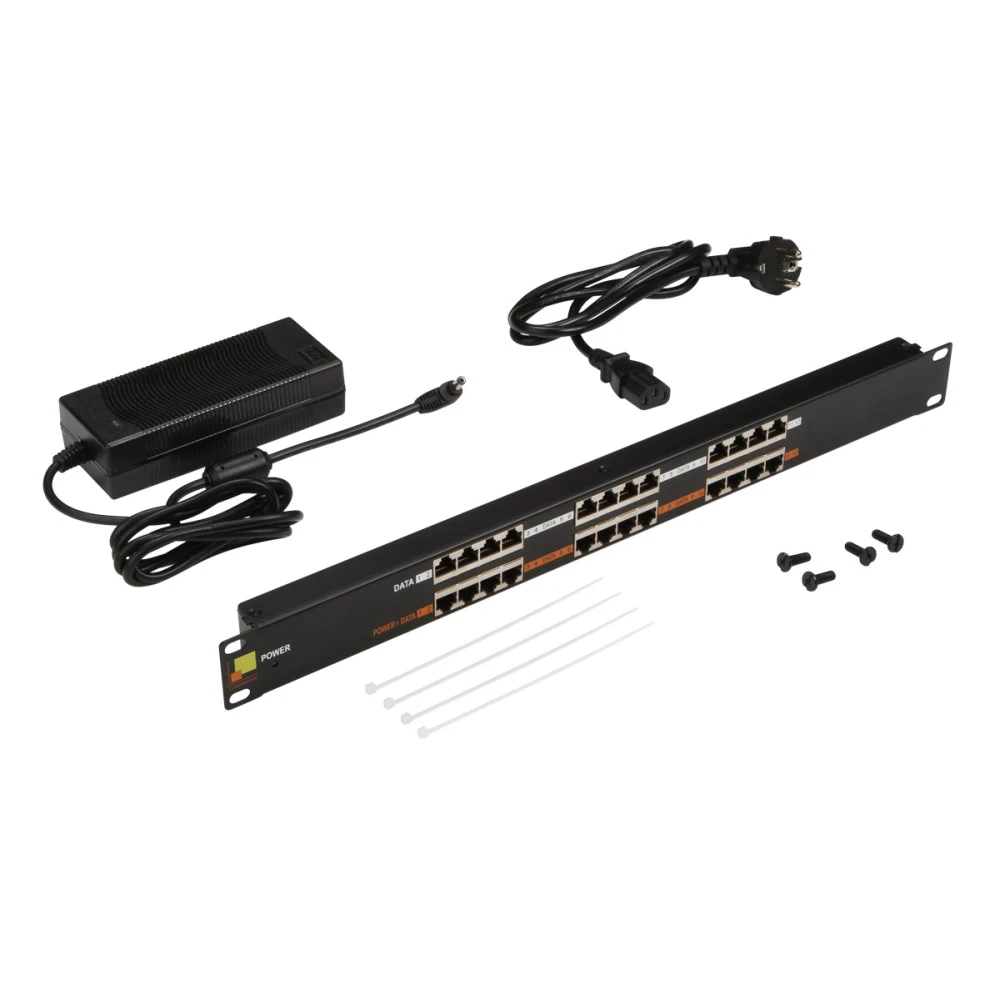 Патч-панель LANMASTER Панель POE 19", 12 портов, с одним блоком питания 48V, 120W LAN-PP12-POE/A1 12 портов, Flat, Cat. 5e