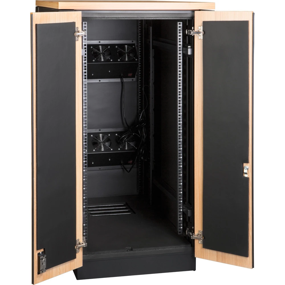 Серверный шкаф LANMASTER SOUNDPROOF звукоизолированный 24U 750x1130 мм, отделка под дерево, цвет лиственница LAN-DC-CBSP-24U-WD