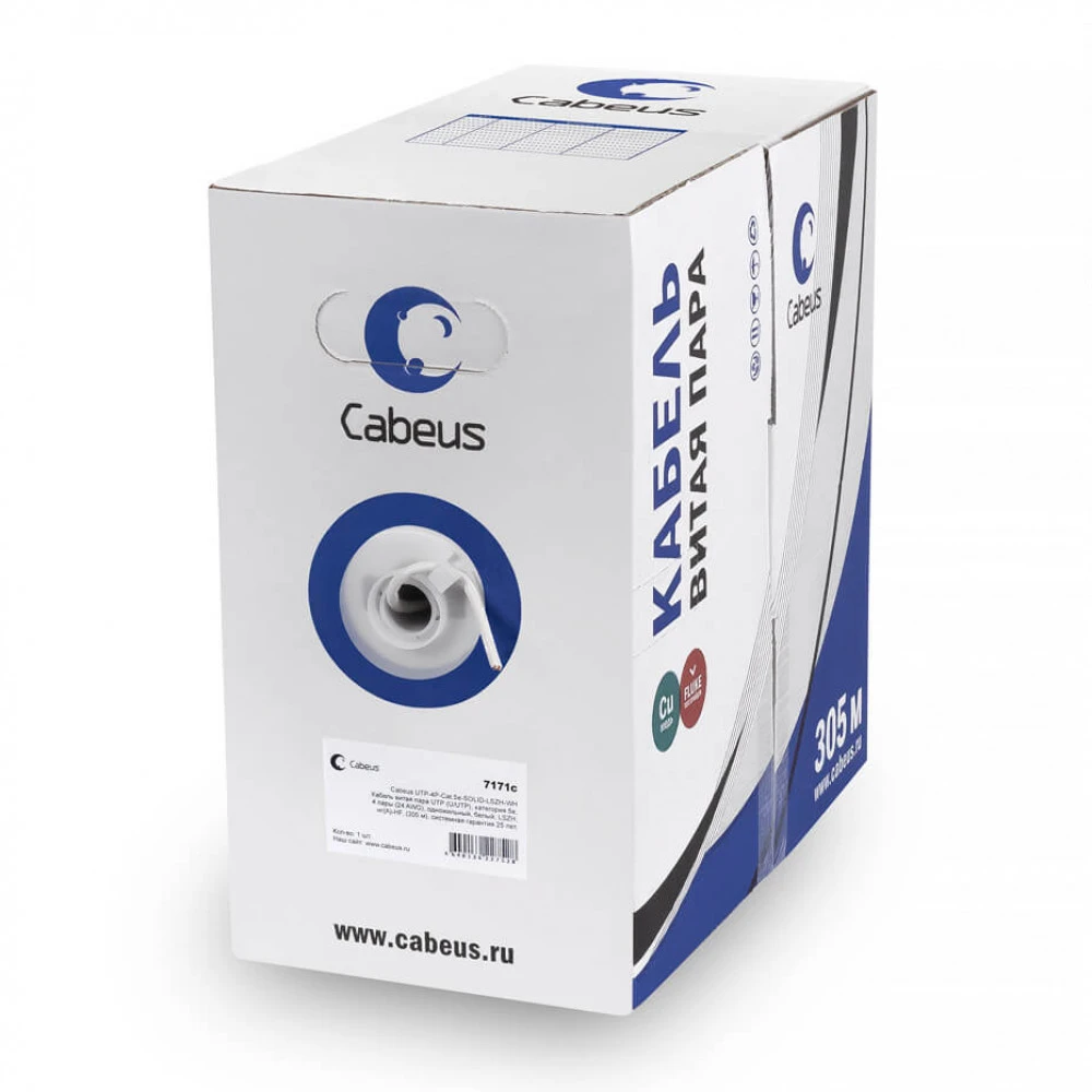 Кабель витая пара Cabeus UTP-4P-Cat.5e-SOLID-GY