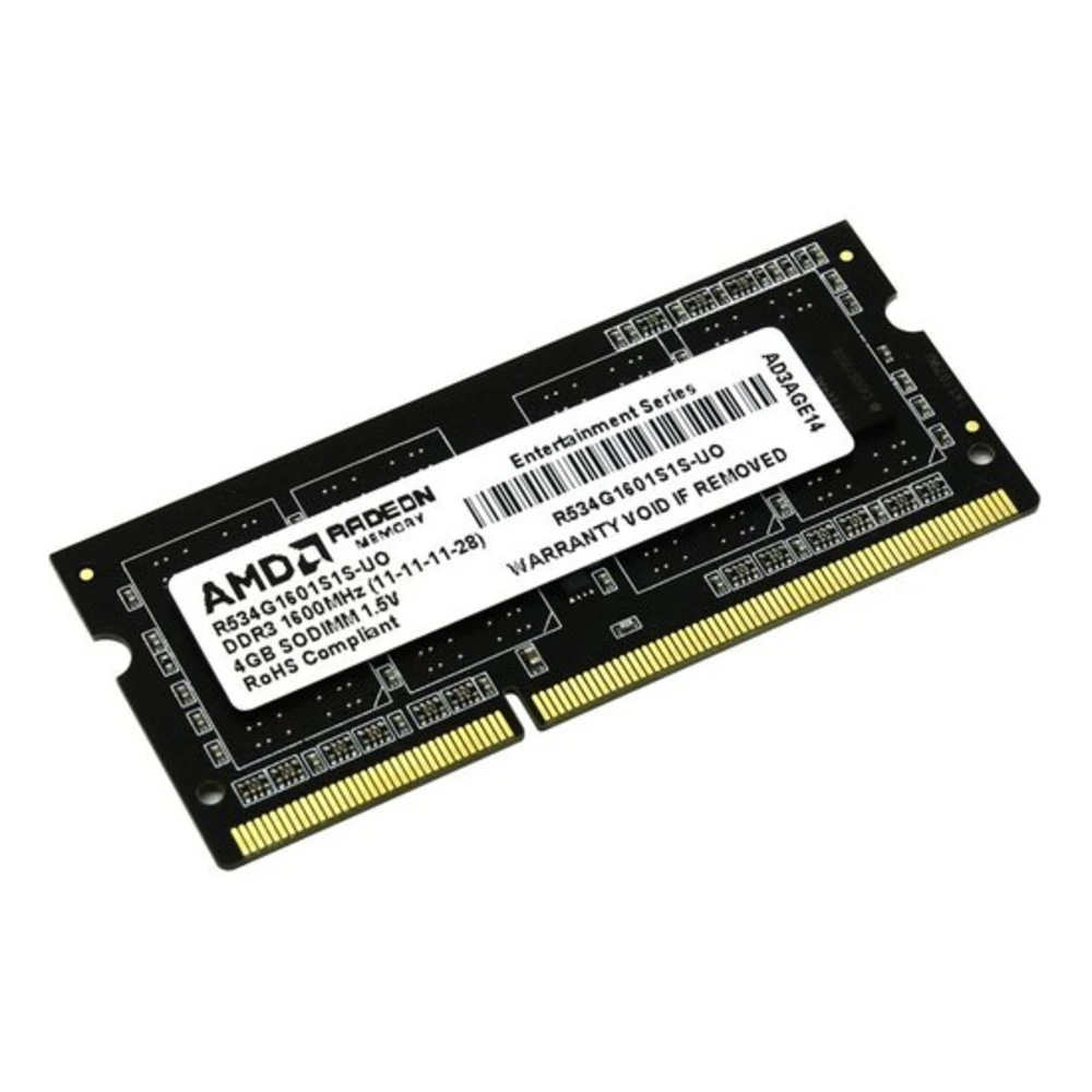 ОЗУ AMD R534G1601S1S R534G1601S1S-UO SO-DIMM, DDR3, 4 Гб, 1600 МГц
