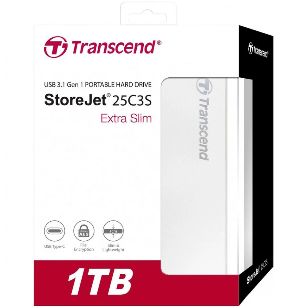 Внешние накопители Transcend StoreJet 25C3S silver TS1TSJ25C3S 1 ТБ, Разъём USB Type-C
