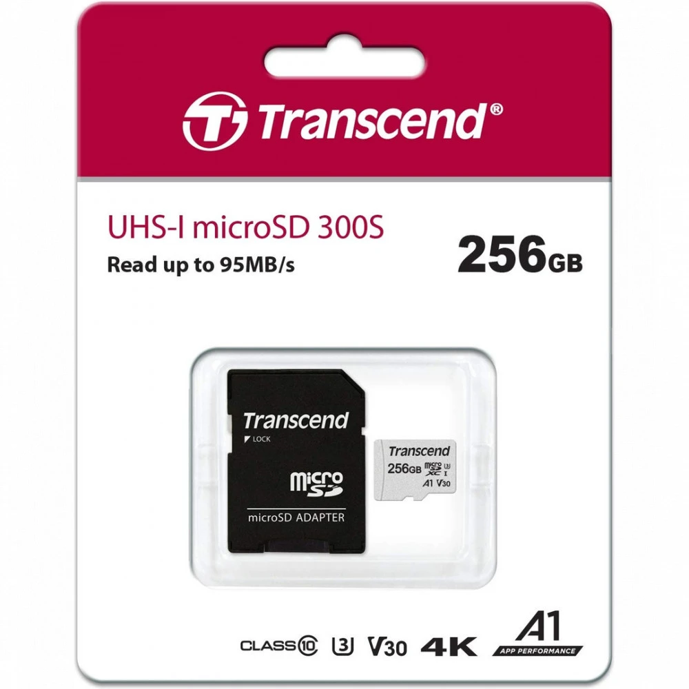 Флеш (Flash) карты Transcend microSDXC 256Gb Class 10 UHS-I 300S + SD adapter TS256GUSD300S-A 256 ГБ