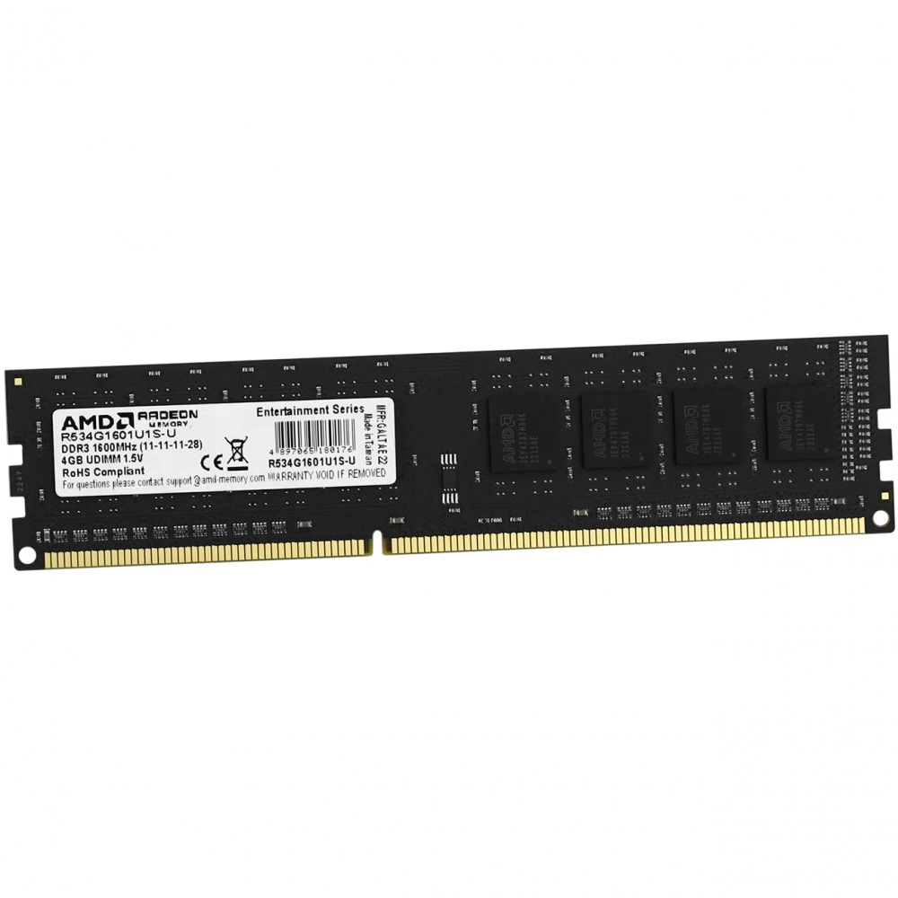 ОЗУ AMD Radeon R3 Value Series Black R534G1601U1S-U DIMM, DDR3, 4 Гб, 1600 МГц