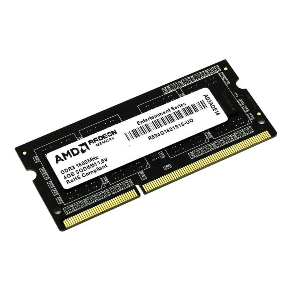 ОЗУ AMD R534G1601S1S R534G1601S1S-U SO-DIMM, DDR3, 4 Гб, 1600 МГц