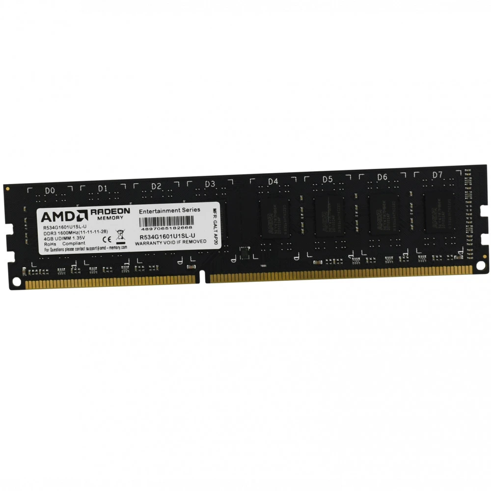 ОЗУ AMD Radeon R5 Entertainment Series Black R534G1601U1SL-U DIMM, DDR3, 4 Гб, 1600 МГц