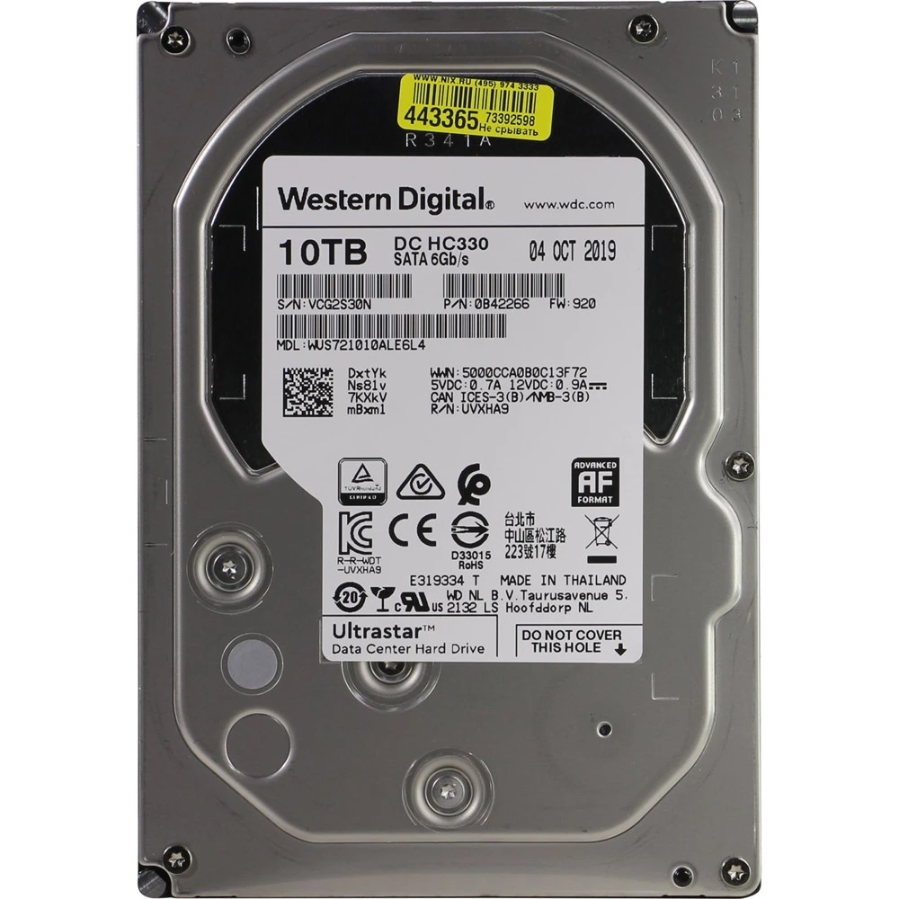 Серверный жесткий диск Western Digital Ultrastar DC HC330 10 ТБ WUS721010ALE6L4 HDD, 3,5 LFF, 10 ТБ, SATA