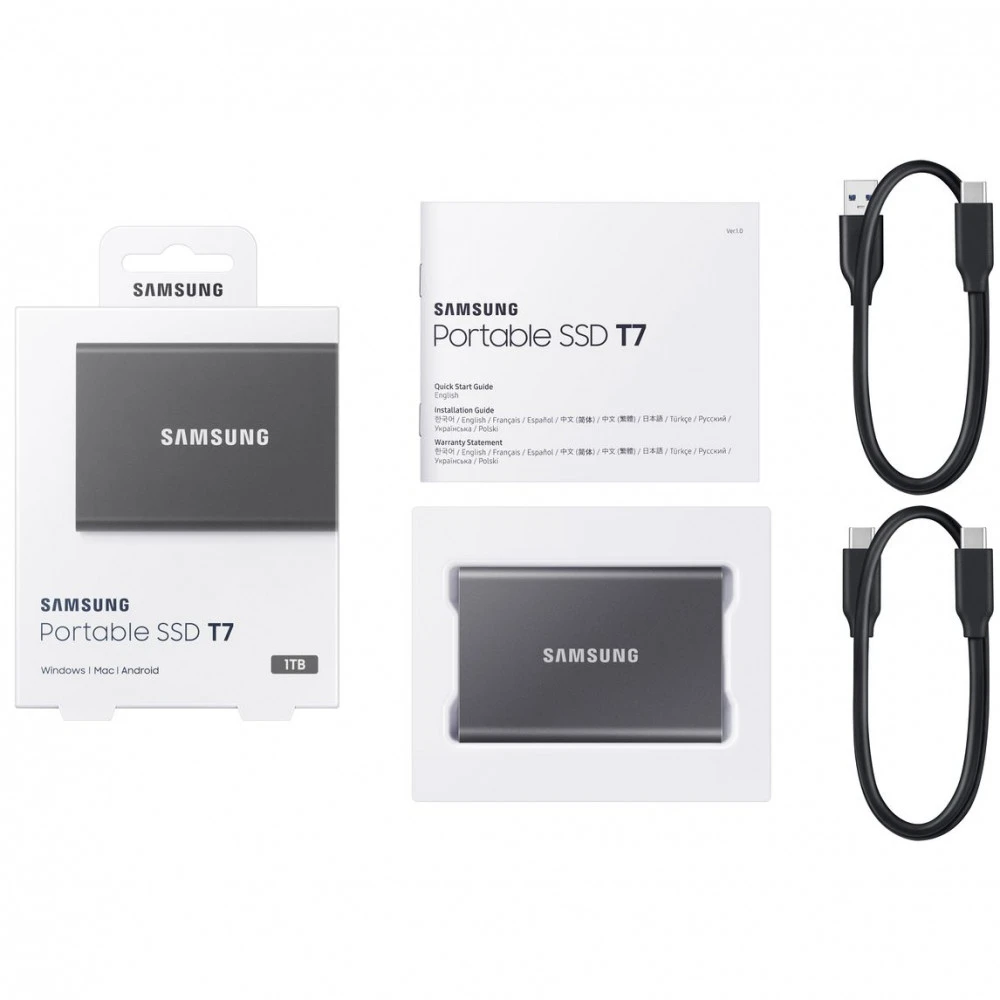 Внешние накопители Samsung External SSD T7 MU-PC1T0T/WW 1 ТБ, Разъём USB Type-C