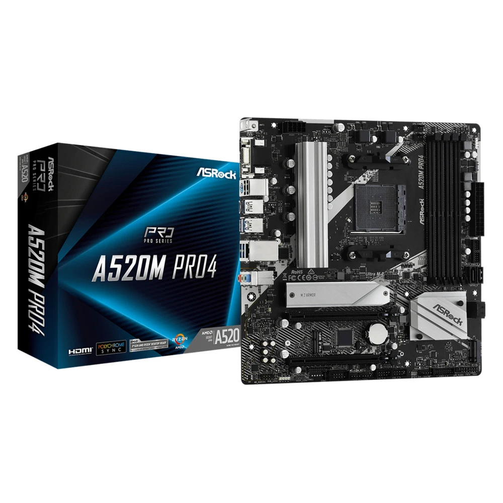 Материнская плата ASRock A520M PRO4 Micro-ATX, AMD AM4